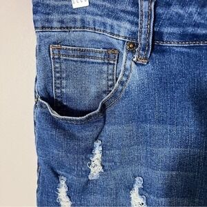 Womens Distressed Skinny Stretch High Rise Jeans Denim Blue 5 Pocket Frayed‎ XL